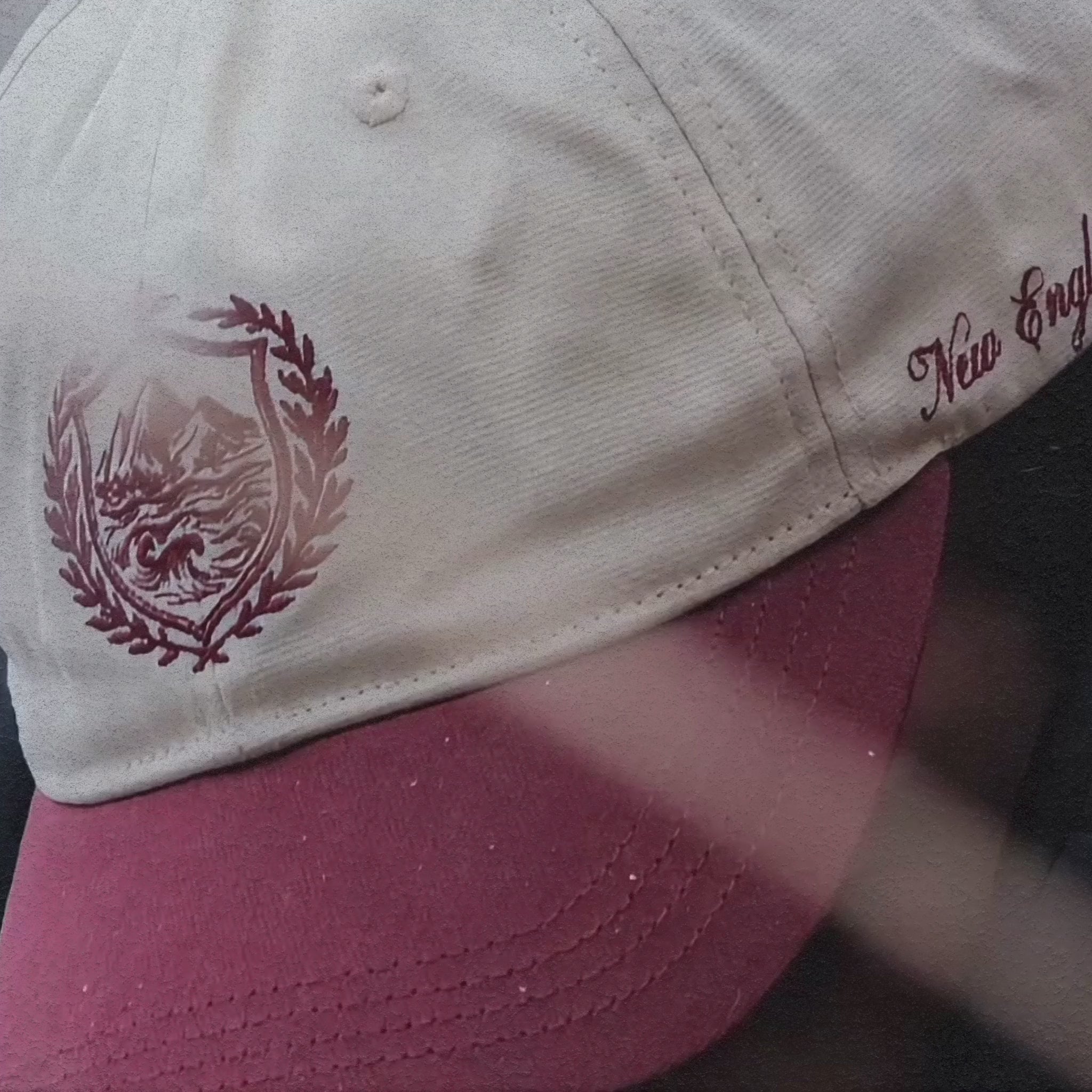 Waxed Canvas Premium Baseball cap with 'New England' script and logo. 